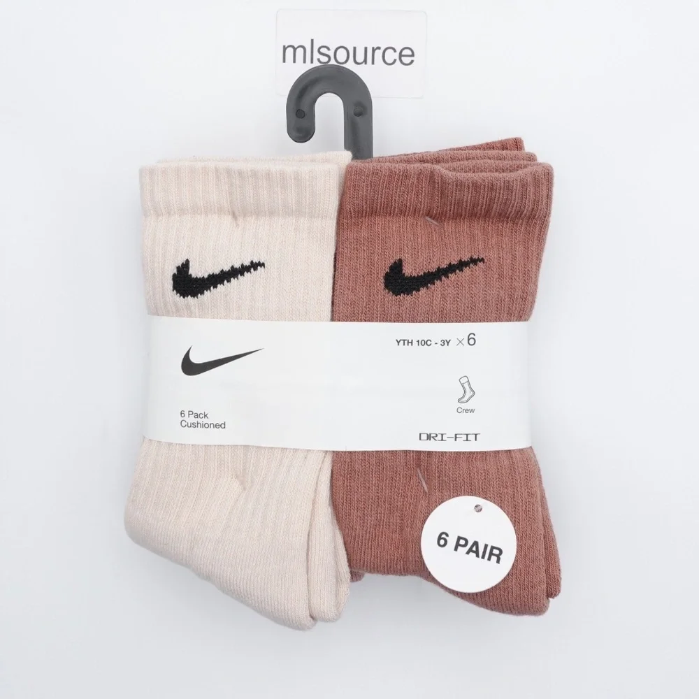 NEW Nike Dri-FIT Performance 6-Pack Crew Socks UN0019-W0J Little Kid's